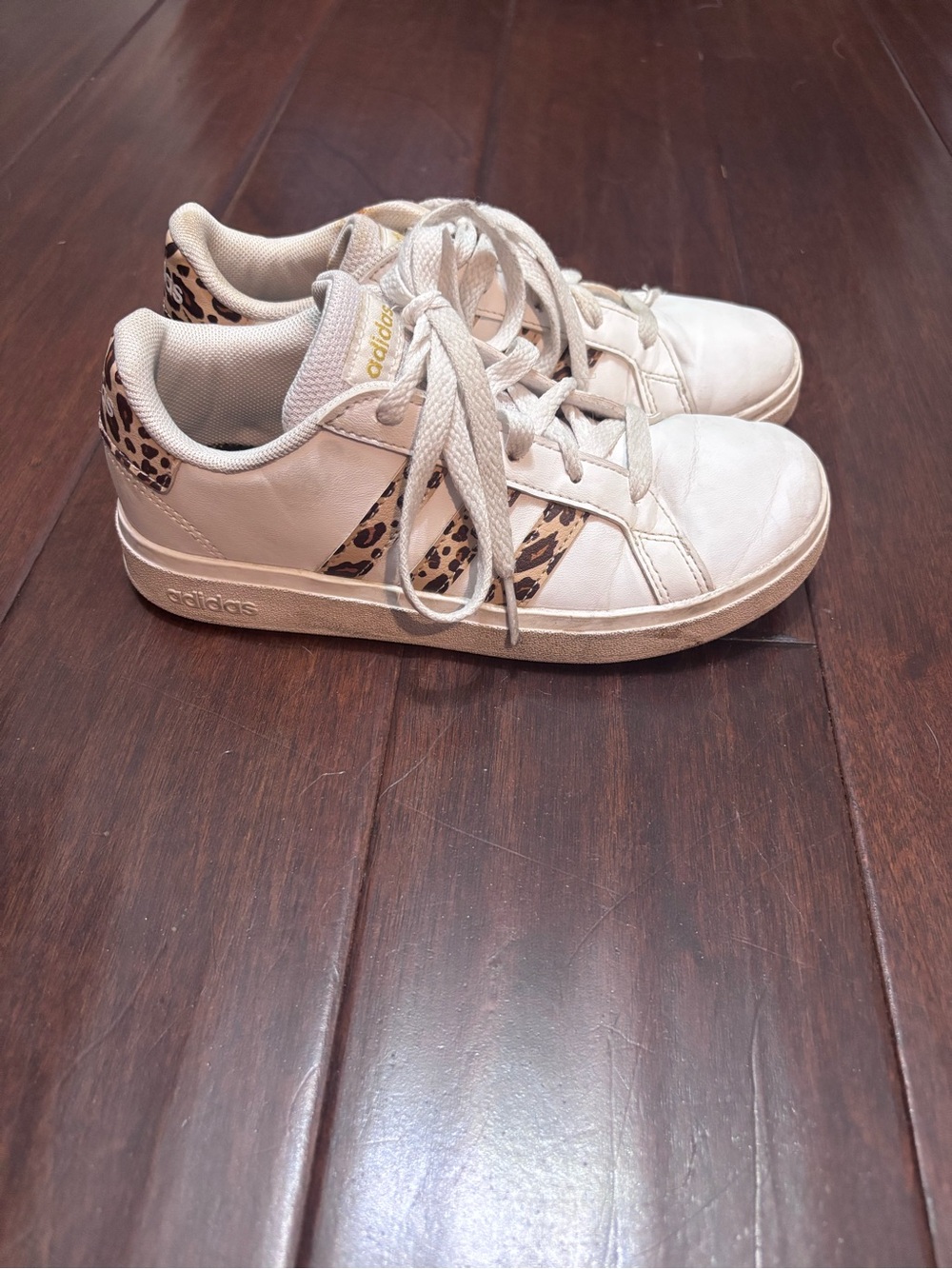 Adidas Kids White Sneakers with Leopard Accent